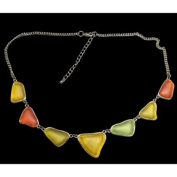 Vintage Retro Frosted Glass Gemmed Necklace - Picture 1 of 6